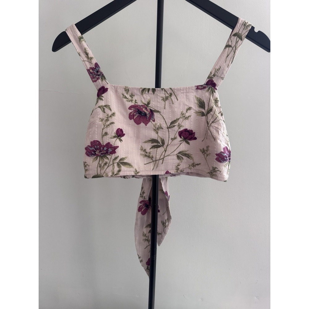 American Eagle Floral Tie Back Crop Top‎ S Pink Coquette Boho Summer